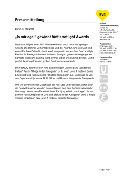 Pressemitteilung: „Is mir egal“ gewinnt fünf spotlight Awards
