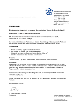Gr&uuml;nderseminar am Mittwoch, 25. Mai 2016: Angestellt &ndash; was dann?