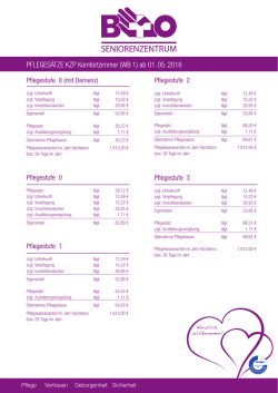 PFLEGESÄTZE KZP Komfortzimmer (WB 1) ab 01. 05. 2016