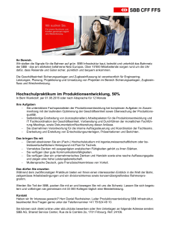 SBB: Hochschulpraktikum im Produktionsentwicklung, 50% (03.05
