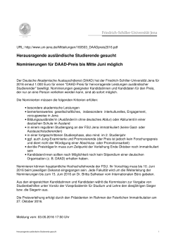 Herausragende ausl&auml;ndische Studierende gesucht Nominierungen
