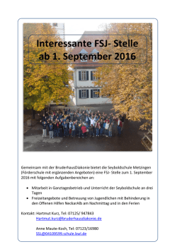 Interessante FSJ- Stelle ab 1. September 2016