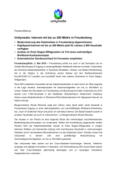 Unitymedia: Internet mit bis zu 200 Mbit/s in Freudenberg