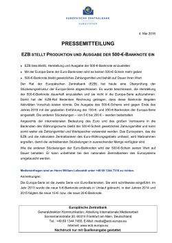 EZB stellt Produktion und Ausgabe der 500-€