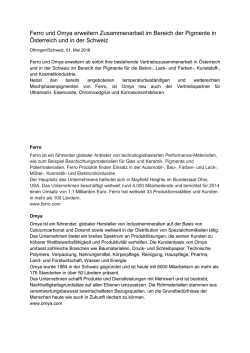 Ferro und Omya erweitern Zusammenarbeit im Bereich der