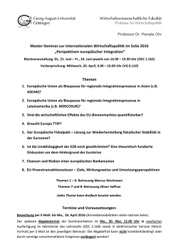 Master-Seminar zur Internationalen Wirtschaftspolitik im SoSe 2016