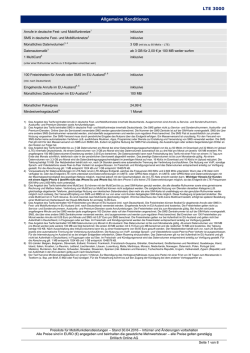 Preisliste für Mobilfunkdienstleistungen