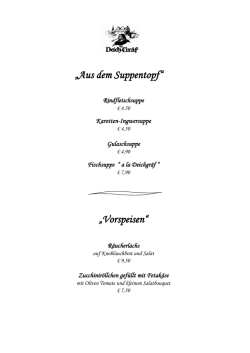 „Aus dem Suppentopf“ „Vorspeisen“
