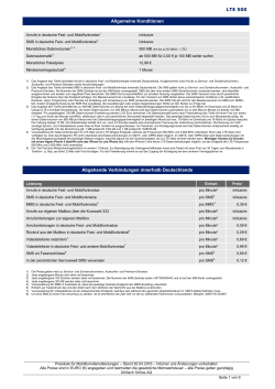 Preisliste für Mobilfunkdienstleistungen