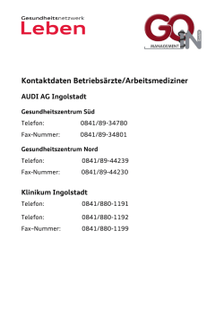 Kontaktdaten Betriebsärzte/Arbeitsmediziner AUDI AG Ingolstadt
