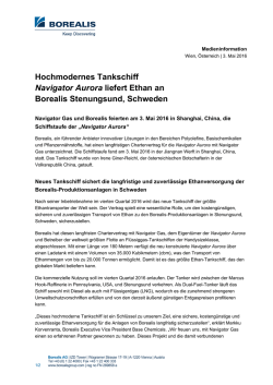 Hochmodernes Tankschiff Navigator Aurora liefert Ethan an Borealis