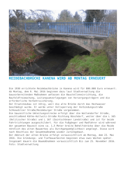 Reidebachbrücke Kanena wird ab Montag erneuert