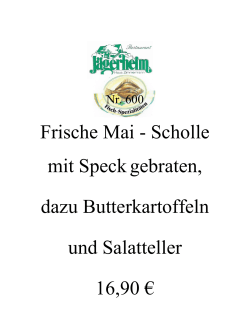 Frische Mai - Scholle mit Speckgebraten, dazu Butterkartoffeln und