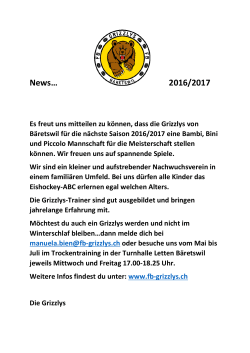 News… 2016/2017 - Fortuna Bäretswil Grizzlys