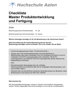 Checkliste Master Produktentwicklung und Fertigung