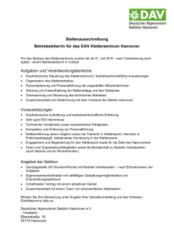 Stellenausschreibung Betriebsleiter/in für das DAV Kletterzentrum