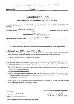 Kundmachung Verfügungen Wahlzeiten u. Verbotszonen Sprengel