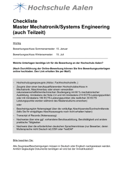 Checkliste Master Mechatronik/Systems Engineering
