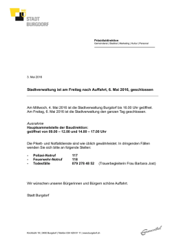 Stadtverwaltung ist am Freitag nach Auffahrt, 6. Mai 2016