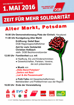 Plakat 1. Mai 2016 Potsdam - DGB Bezirk Berlin