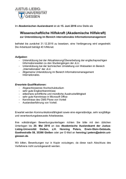 Wissenschaftliche Hilfskraft (Akademische Hilfskraft) - Justus