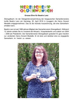 Grosse Ehre f&uuml;r Beatrix Lanz Strengelbach