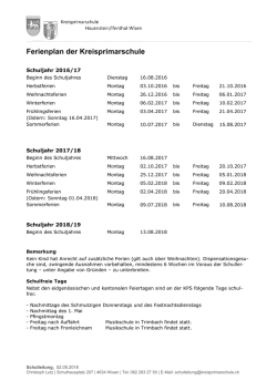 Ferienplan der Kreisprimarschule