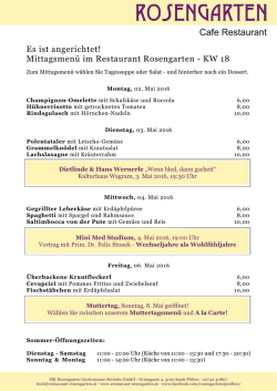 Restaurant Rosengarten Mittagsmenü KW 18