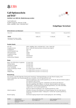 Termsheet vom Emissionstag