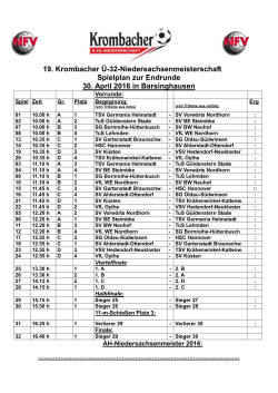 19. Krombacher Ü-32-Niedersachsenmeisterschaft Spielplan zur