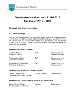 Gemeinderatswahlen vom 1. Mai 2016 Amtsdauer 2016