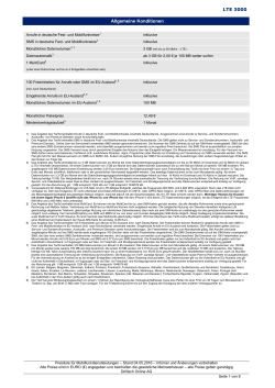 Preisliste für Mobilfunkdienstleistungen