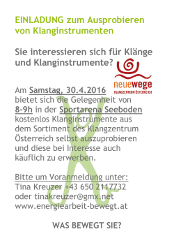 EINLADUNG zum Ausprobieren von Klanginstrumenten Sie
