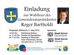 Einladung zur Wahlfeier des Gemeinderatspräsidenten Roger