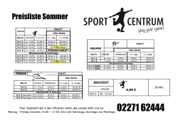 Preisliste Sommer - Sport Centrum Bergheim