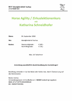 Horse Agility / Zirkuslektionen am 04.09.2016