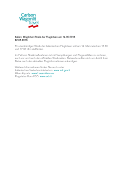 Italien: M&ouml;glicher Streik der Fluglotsen am 14.05.2016 02.05.2016