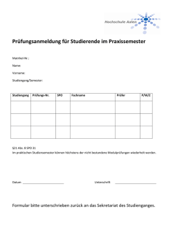 Prüfungsanmeldung für Studierende im Praxissemester