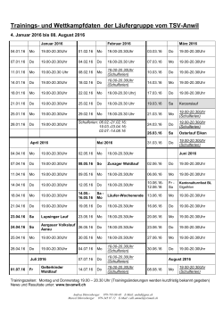 und Wettkampdaten der Läufergruppe Januar - August