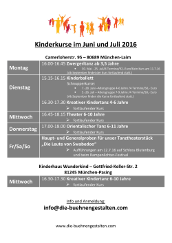 Kinderkurse im Juni und Juli 2016