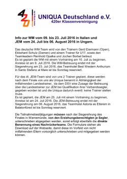 Info zur WM vom 09. bis 23. Juli 2016 in Italien und JEM vom 24. Juli