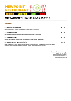 MITTAGSMENÜ für 02.05-08.05.2016