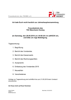 Ich lade Euch recht herzlich zur Jahreshauptversammlung
