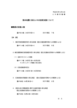 熊本地震に係るURの技術支援について 職員の派遣人数