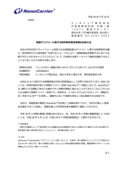 核酸デリバリーに関する欧州特許査定受領のお知らせ (16/5/10)