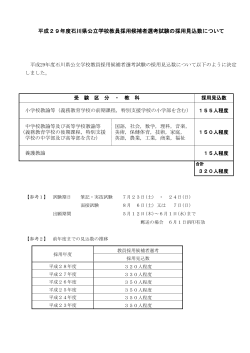 平成29年度石川県公立学校教員採用候補者選考試験の採用見込数