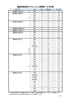慶應内部進学クラスレッスン時間割 2016年度