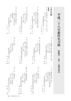 平成28年新作名刀展 無鑑査・入賞・入選者発表