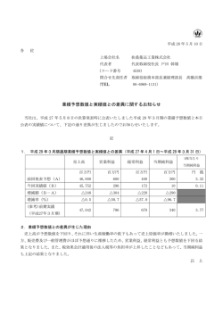 業績予想数値と実績値との差異に関するお知らせ