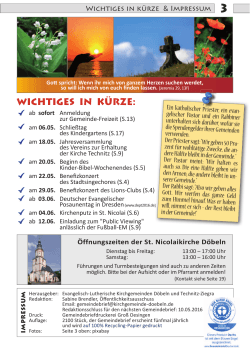 Wichtiges in Kürze & Impressum - Evangelisch